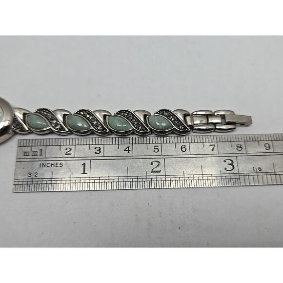 Gruen Womens Quartz Watch Jade Marcasite Bracelet Silver Tone MOP New Battery - Picture 8 of 10